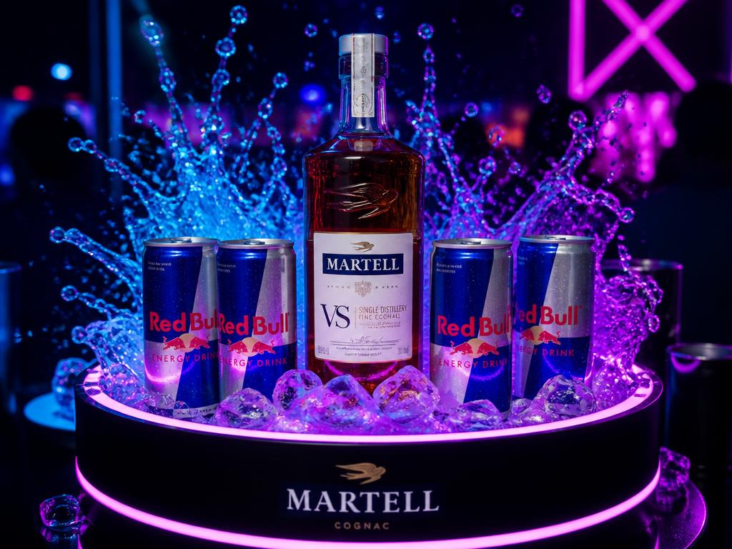 Table for 5 package with Martell VS and four Red Bull cans